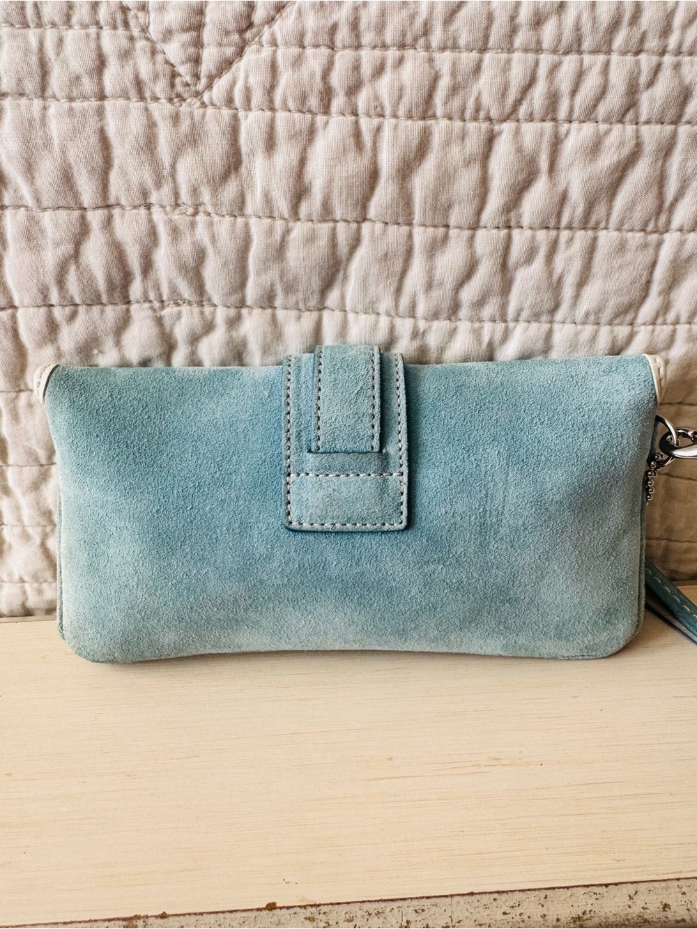 Coach Y2K Teal Suede Wristlet Clutch with Buckle Detail - Picture 2 of 11